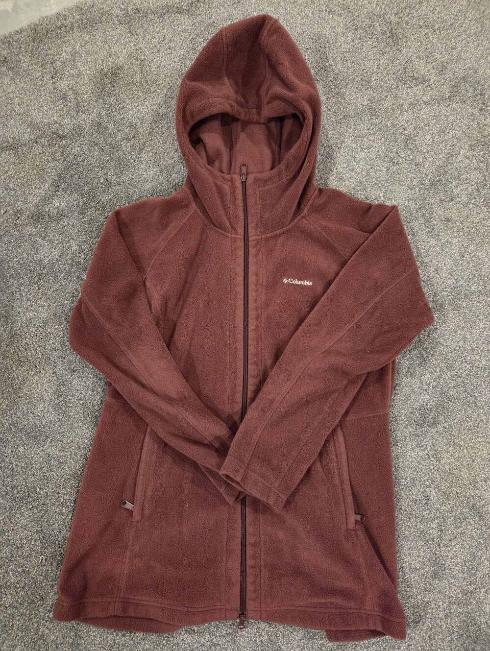 Columbia Full Zip Fleece Hoodie Maroon Rust Size XL
